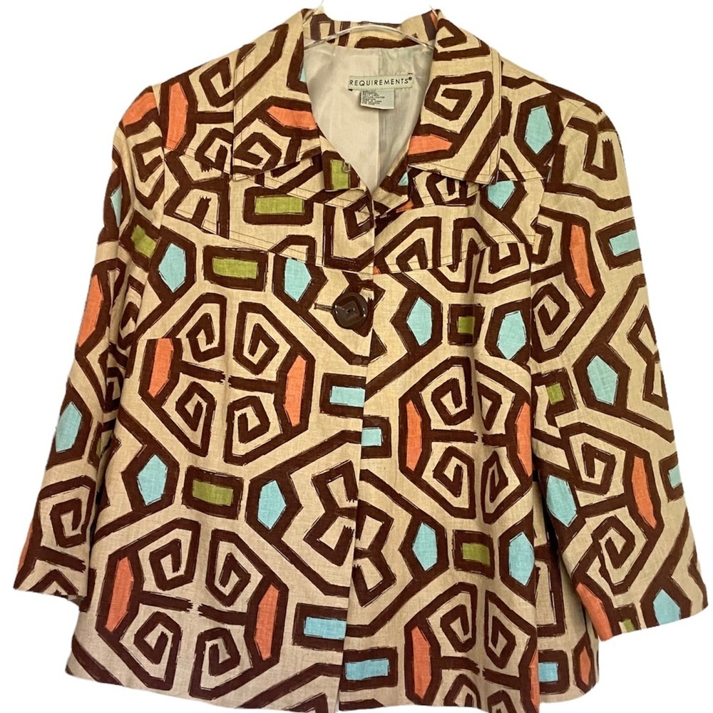 Requirements One Button Geometric Long Sleeve Jacket. Size 8
